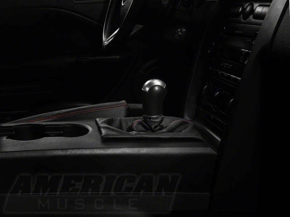 SpeedForm Premium Black Leather Shift Boot; Red Stitch (05-09 Mustang w/ Manual Transmission)