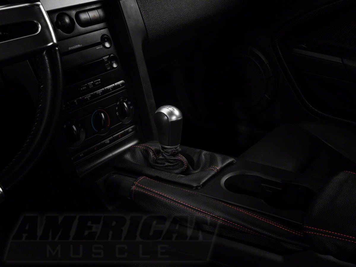 SpeedForm Premium Black Leather Shift Boot; Red Stitch (05-09 Mustang w/ Manual Transmission)