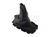 SpeedForm Premium Black Leather Shift Boot; Red Stitch (05-09 Mustang w/ Manual Transmission)