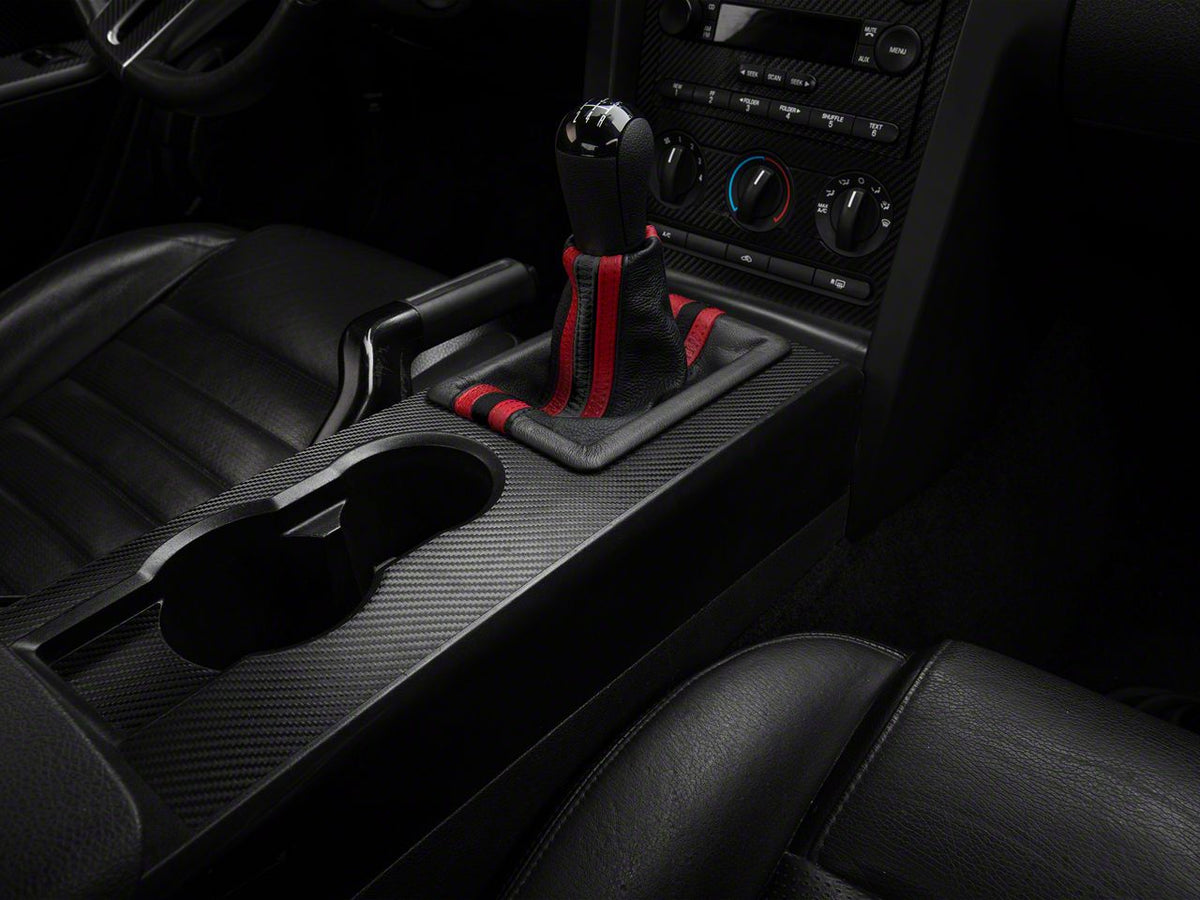 SpeedForm Premium Black Leather Shift Boot; Dual Red Stripe (05-09 Mustang GT, V6)