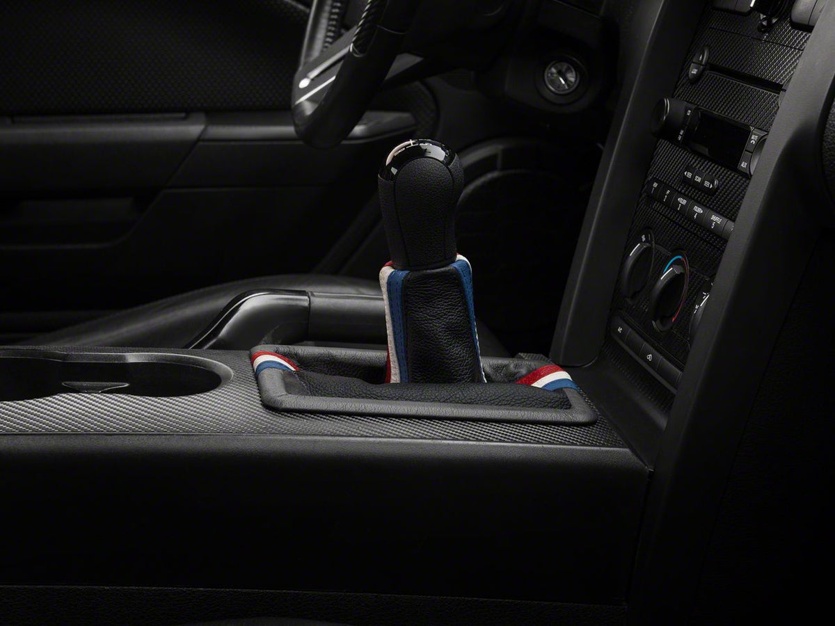 SpeedForm Premium Black Leather Shift Boot; Red, White and Blue Stripe (05-09 Mustang GT, V6)