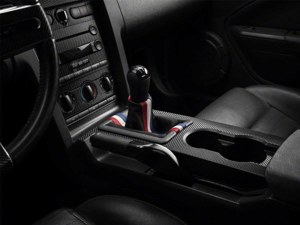 SpeedForm Premium Black Leather Shift Boot; Red, White and Blue Stripe (05-09 Mustang GT, V6)