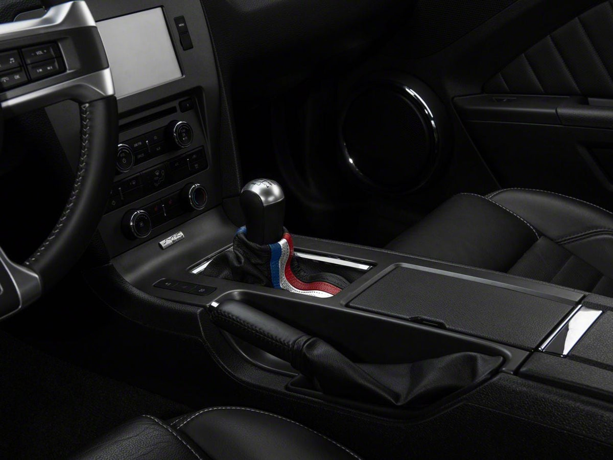 SpeedForm Premium Black Leather Shift Boot; Red, White and Blue Stripe (10-14 Mustang)