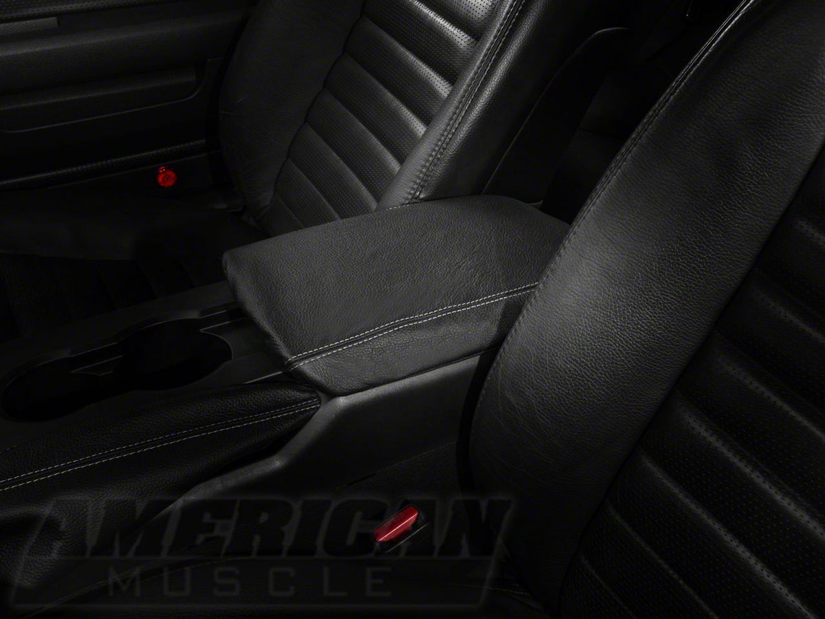SpeedForm Premium Leather Armrest Cover; Silver Stitching (05-09 Mustang)