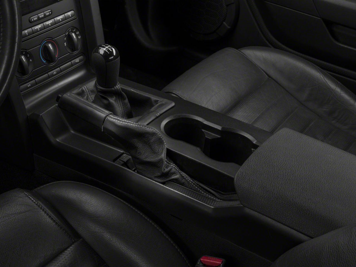 SpeedForm Premium Black Leather E-Brake Boot; Silver Stitch (05-09 Mustang)