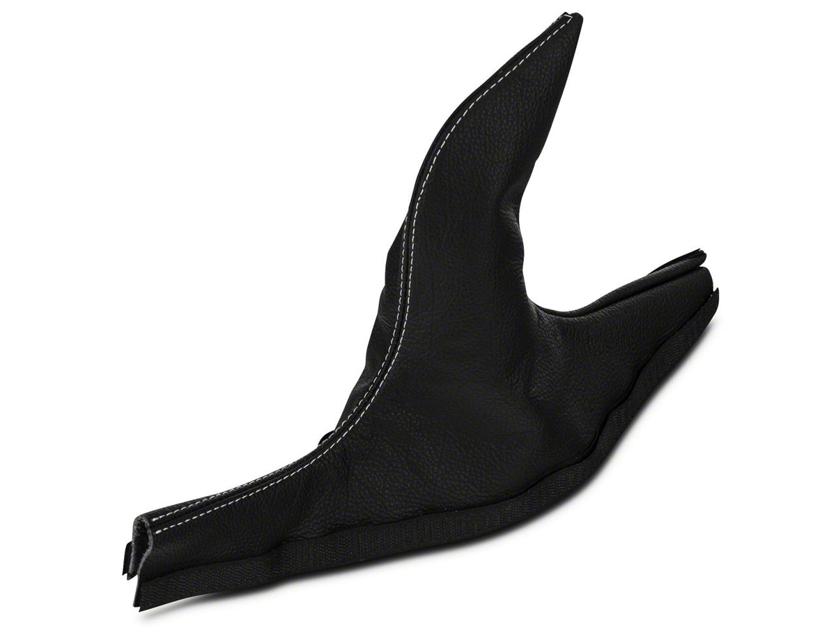 SpeedForm Premium Black Leather E-Brake Boot; Silver Stitch (05-09 Mustang)