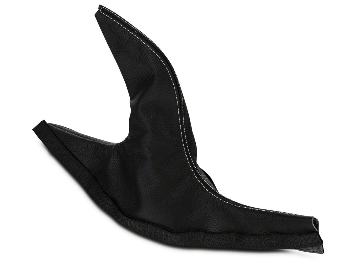 SpeedForm Premium Black Leather E-Brake Boot; Silver Stitch (05-09 Mustang)