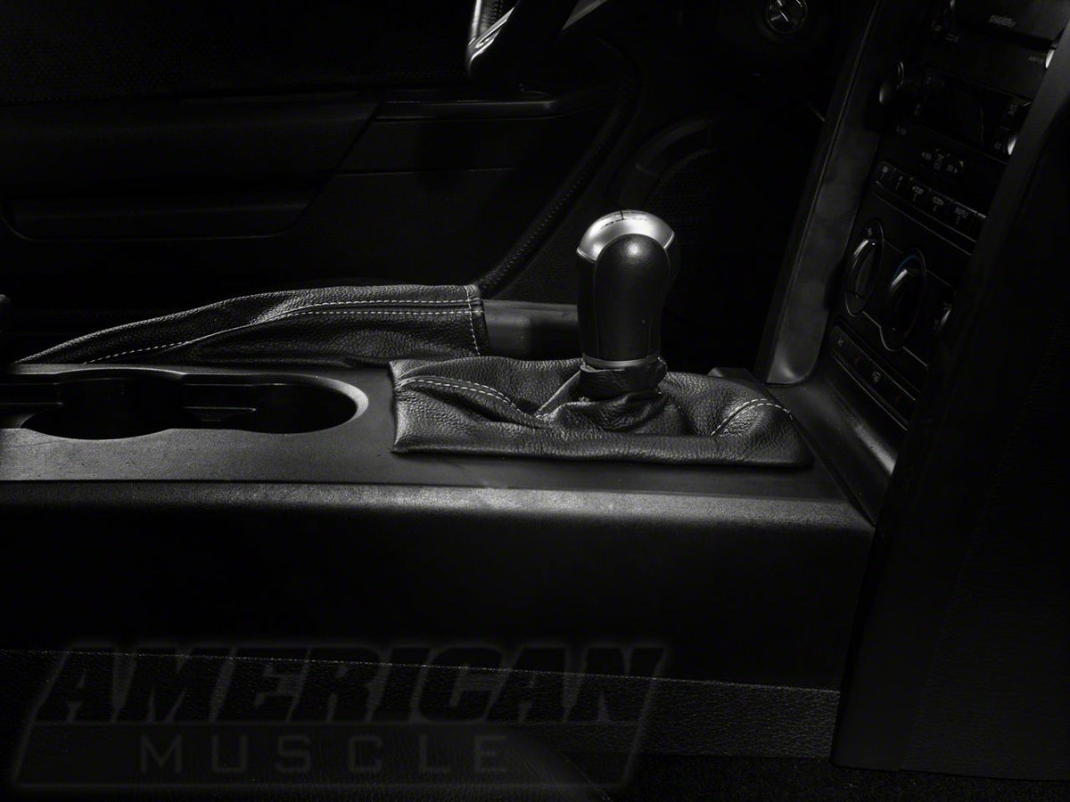 SpeedForm Premium Black Leather Shift Boot; Silver Stitch (05-09 Mustang w/ Manual Transmission)