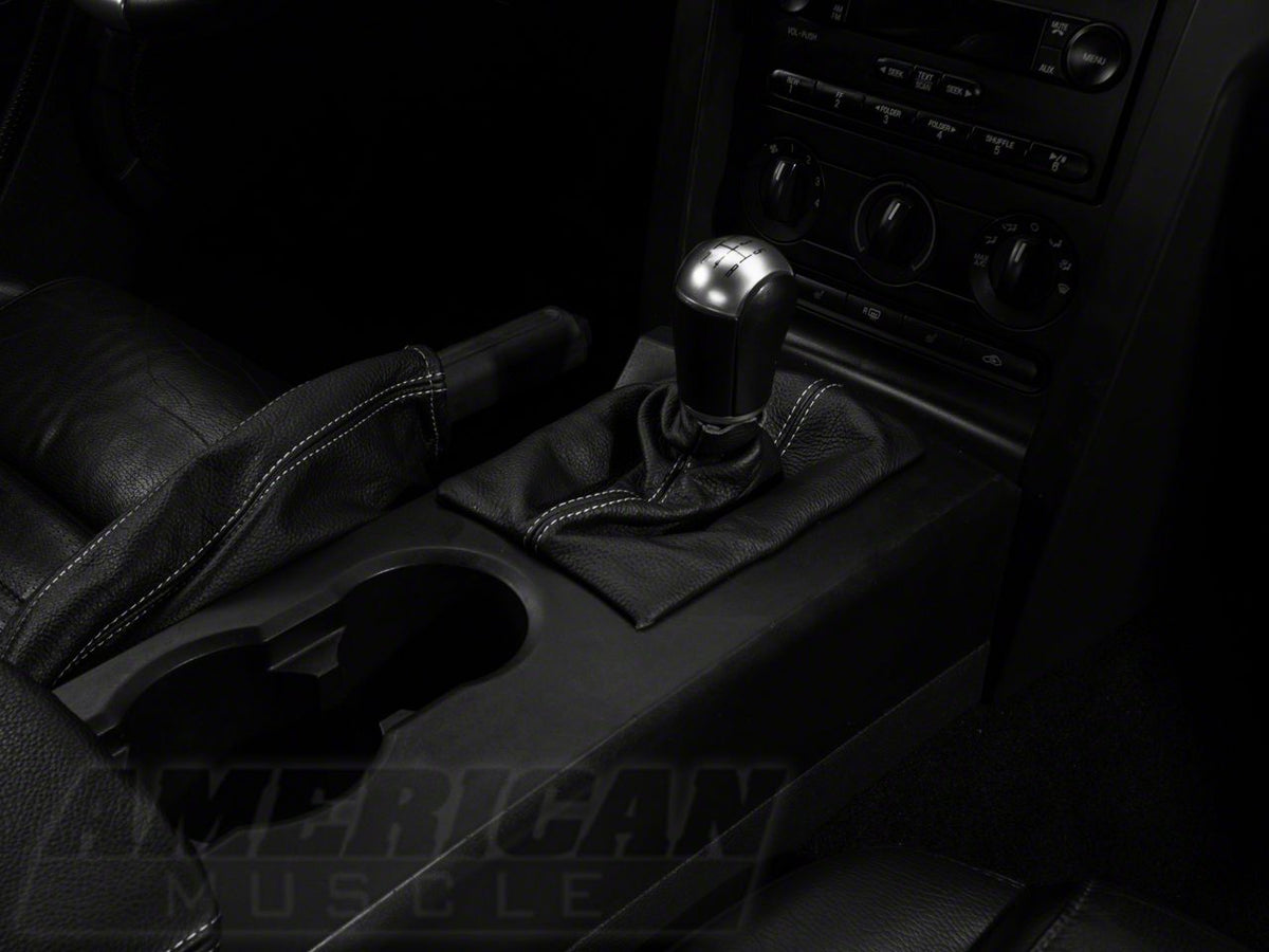 SpeedForm Premium Black Leather Shift Boot; Silver Stitch (05-09 Mustang w/ Manual Transmission)