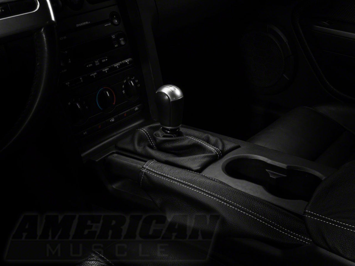 SpeedForm Premium Black Leather Shift Boot; Silver Stitch (05-09 Mustang w/ Manual Transmission)