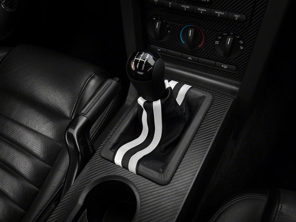 SpeedForm Premium Black Leather Shift Boot; Dual White Stripe (05-09 Mustang GT, V6)