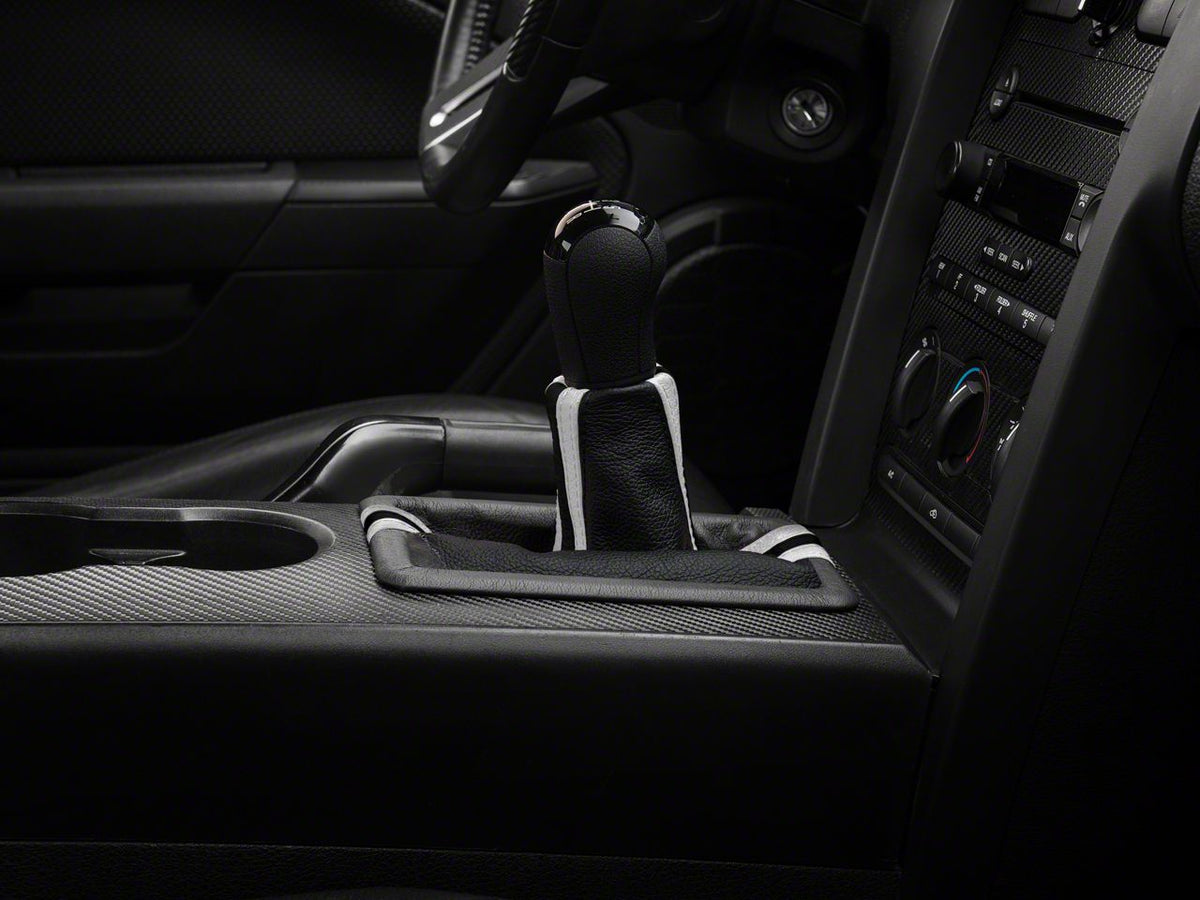 SpeedForm Premium Black Leather Shift Boot; Dual White Stripe (05-09 Mustang GT, V6)