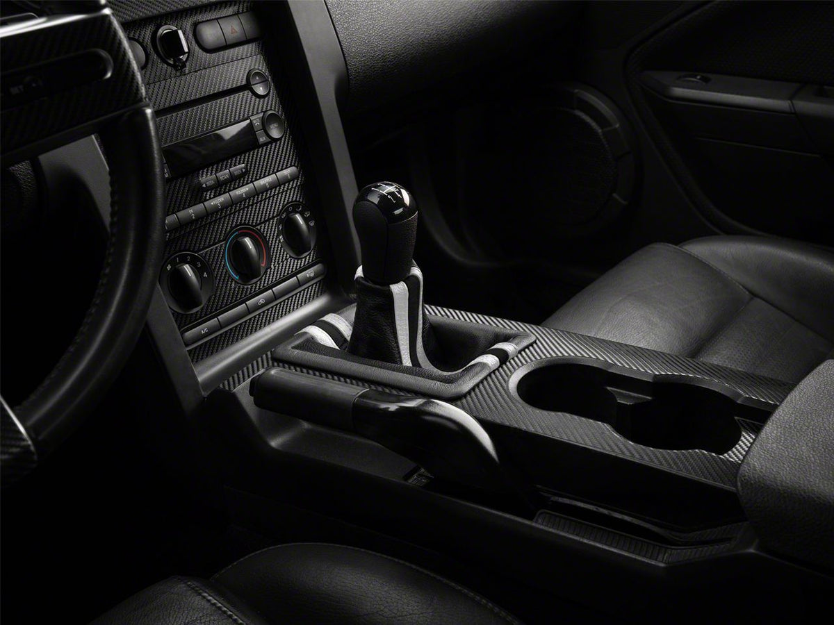 SpeedForm Premium Black Leather Shift Boot; Dual White Stripe (05-09 Mustang GT, V6)
