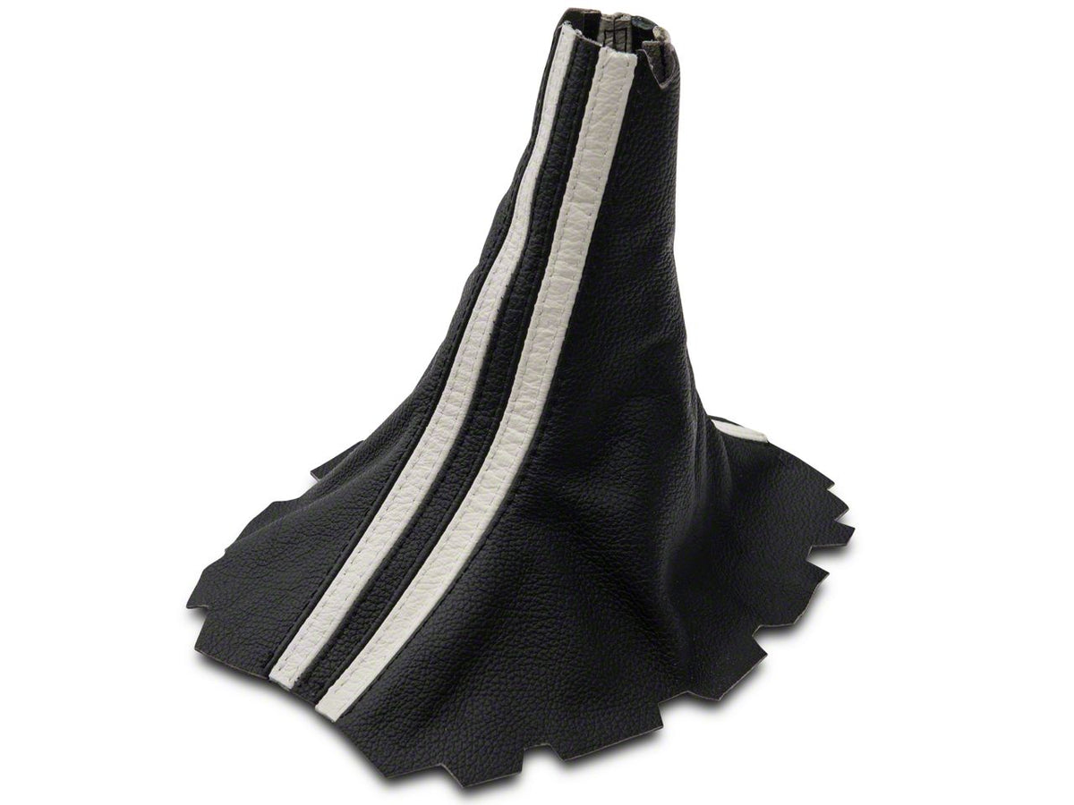 SpeedForm Premium Black Leather Shift Boot; Dual White Stripe (05-09 Mustang GT, V6)