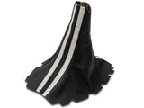 SpeedForm Premium Black Leather Shift Boot; Dual White Stripe (05-09 Mustang GT, V6)