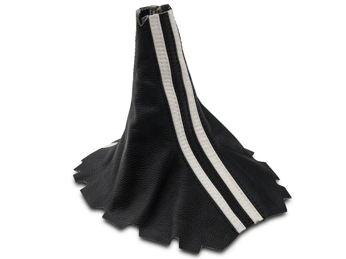 SpeedForm Premium Black Leather Shift Boot; Dual White Stripe (05-09 Mustang GT, V6)