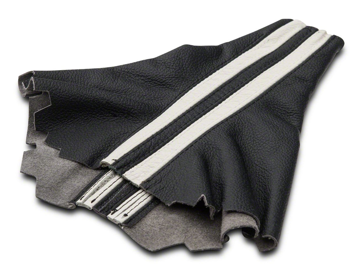 SpeedForm Premium Black Leather Shift Boot; Dual White Stripe (05-09 Mustang GT, V6)