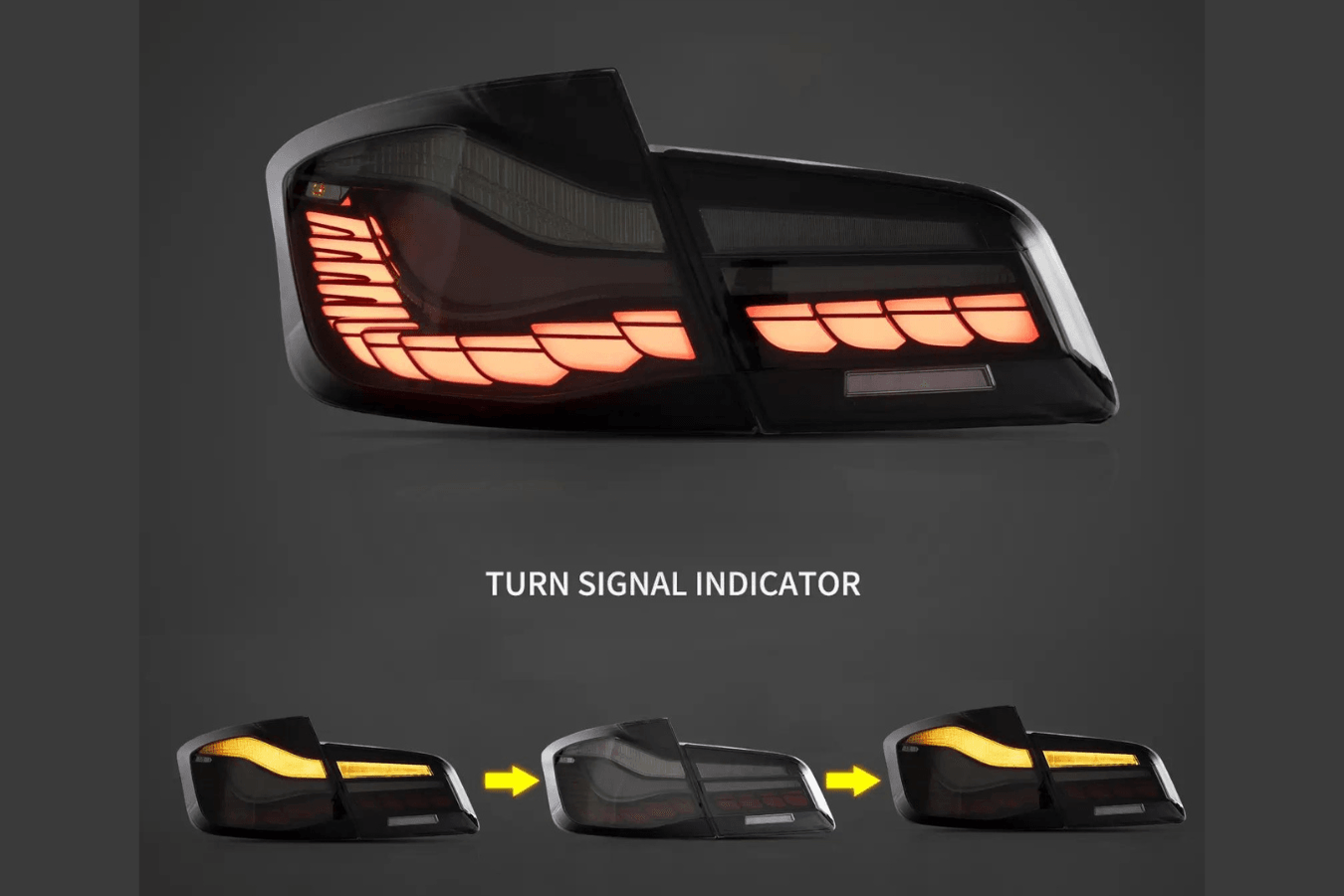 BMW 5-Series F10 F18 M5 6th Gen GTS Style -Red or Smoked- OLED Dynamic LED Tail Lights (2011-2017) - K2 Industries