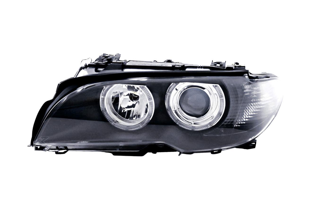 BMW E46 3-Series Coupe Black OE+ Angel Eyes Headlights - (2002-2005) - K2 Industries