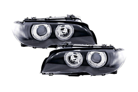 BMW E46 3-Series Coupe Black OE+ Angel Eyes Headlights - (2002-2005) - K2 Industries