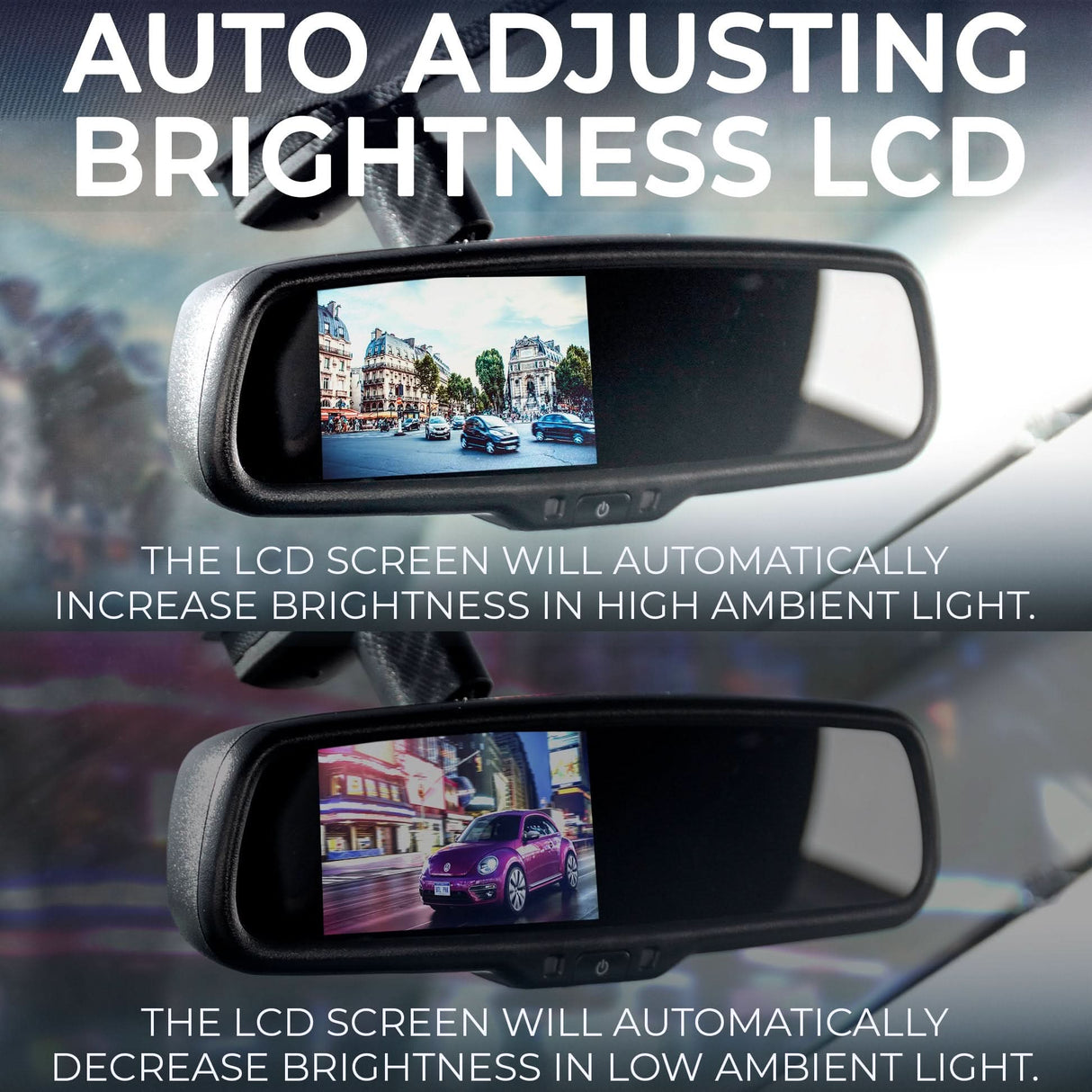 Master Tailgaters 10.5" Rear View Mirror with 4.3" LCD Screen + Dynamic Parking Lines | Rearview Universal Fit Mount | Auto Adjusting Brightness LCD | Anti Glare | Full Original Mirror Replacement