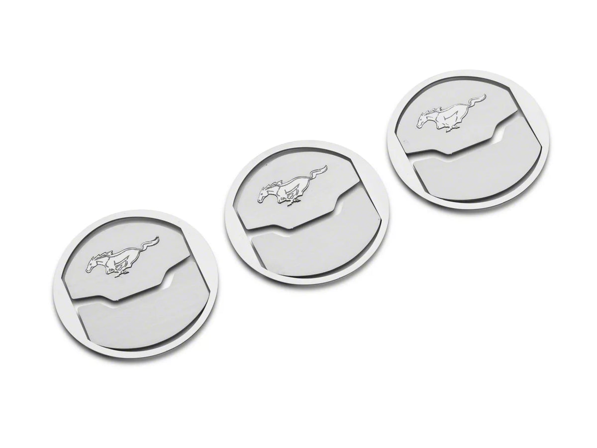 Speedform Lower Door Speaker Trim With 5.0 Logo; Brushed (15-23 Mustang Gt)