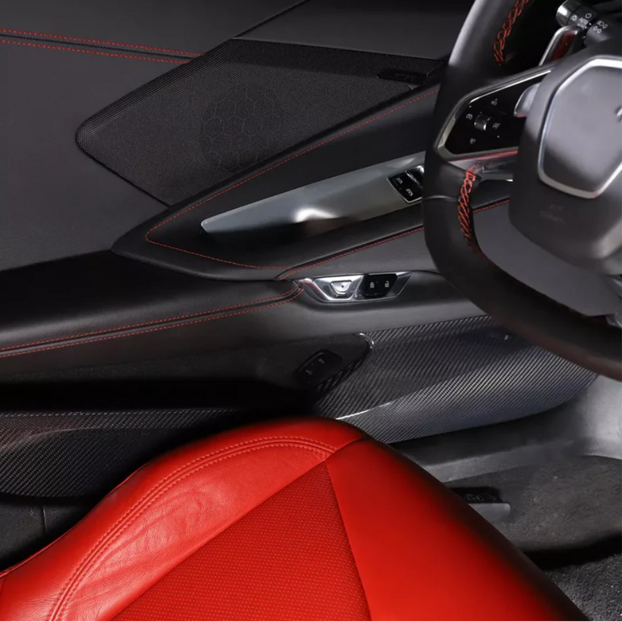 Dry Carbon Fiber Door Anti‑Kick Panel Cover V2 for Chevrolet Corvette C8