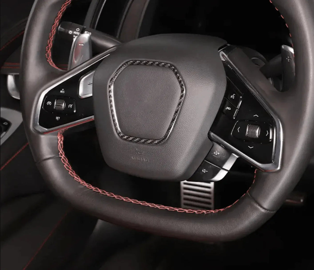 C8 2020+ Corvette Carbon Fiber Steering Wheel Airbag Chrome Trim Delete Cover