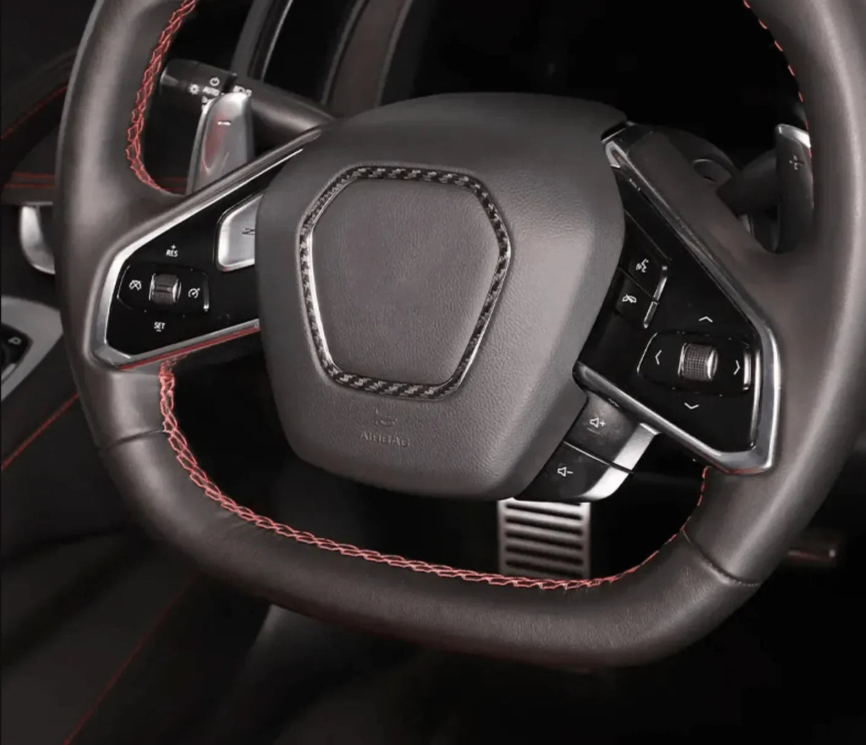 C8 Corvette Real Carbon Fiber Steering Wheel Airbag Chrome Delete Trim Cover | Interior Upgrade (2020–2026)