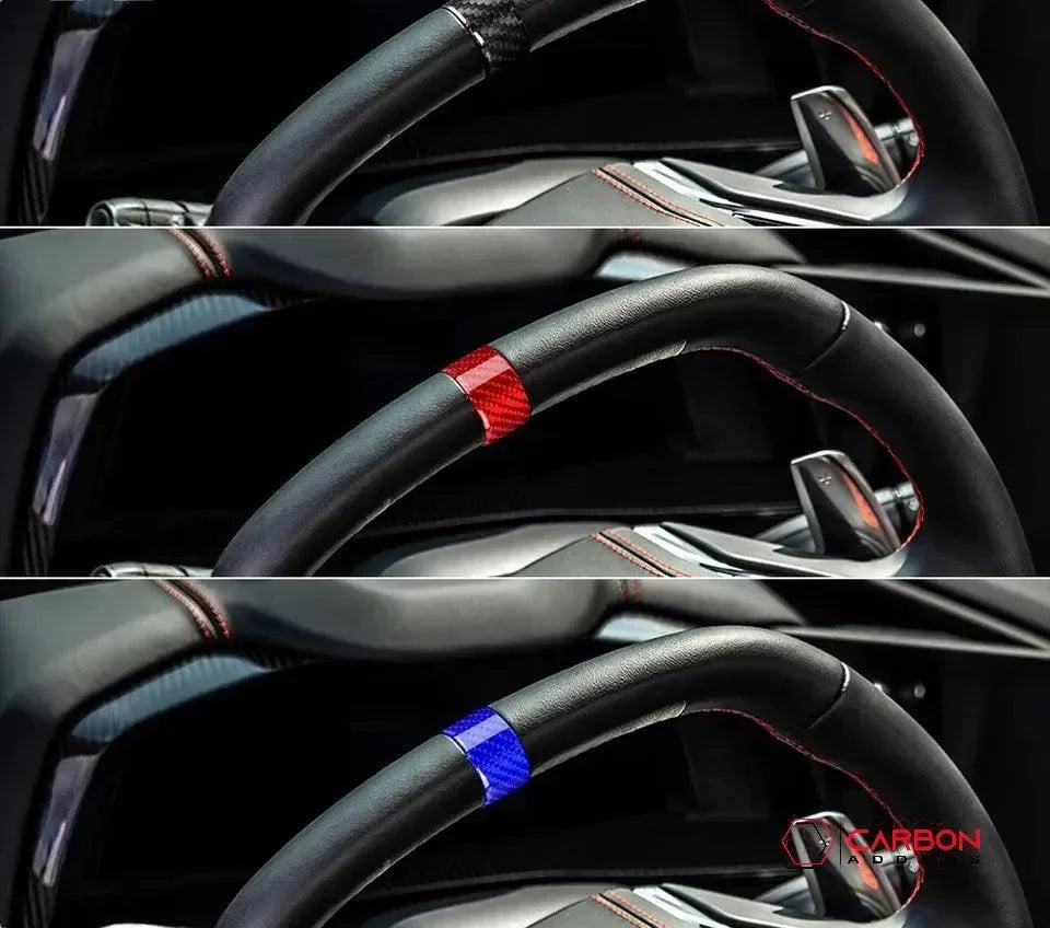 C8 Corvette Real Carbon Fiber Steering Wheel Racing Stripe Covers (2020–2026)