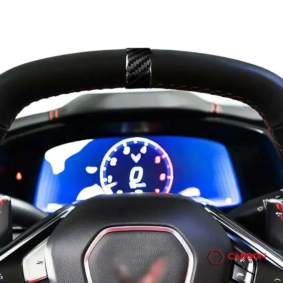 C8 Corvette Real Carbon Fiber Steering Wheel Racing Stripe Covers (2020–2026)