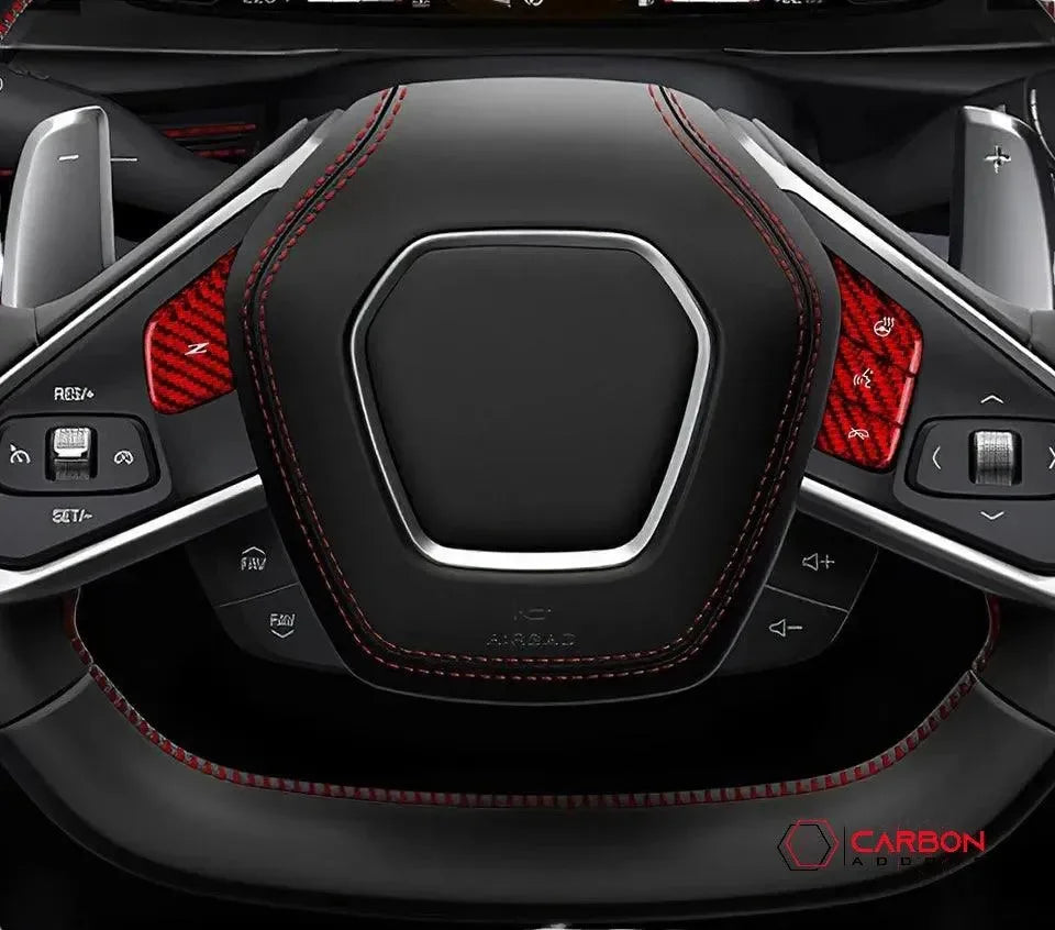 C8 Corvette Real Carbon Fiber Steering Wheel Button Covers | Heated & Non-Heated (2020–2026)