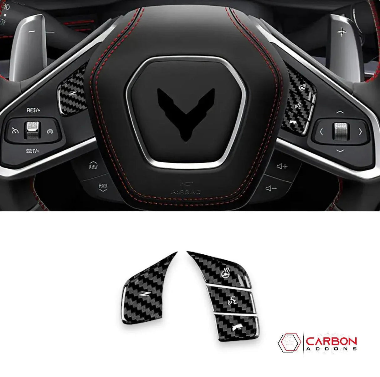 C8 Corvette Carbon Fiber Heated and Non Heated Steering Wheel Button Covers