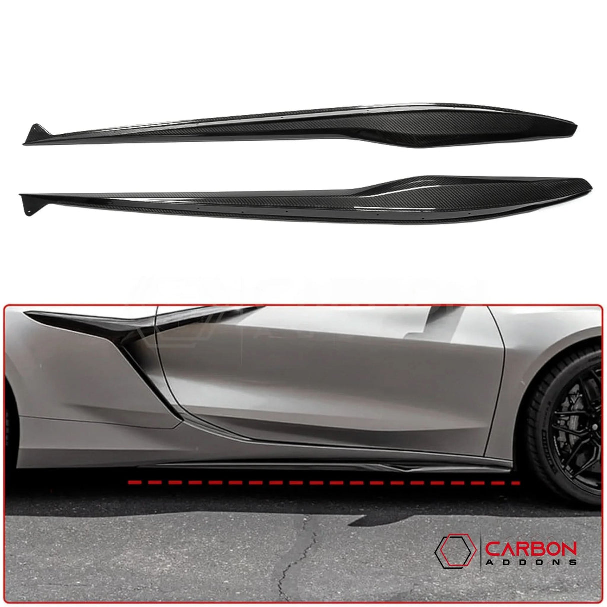 C8 Corvette Z06 & E-Ray DRY Carbon Fiber Side Skirts | 2023–2026 Real Dry Carbon OEM Fit