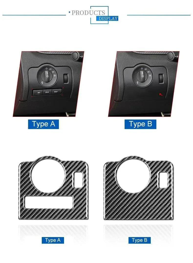Carbon Fiber Headlight Control Trim interior Overlay For Mustang 2010-2014