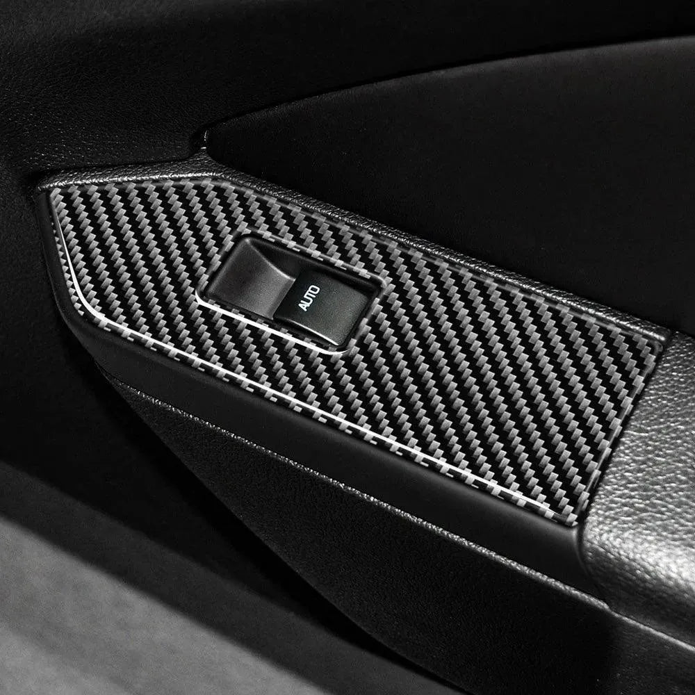 Carbon Fiber Window Switch Control Trim Interior Overlay Kit For Mustang 2010-2014