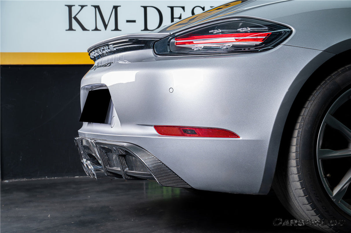 2017-2025 Porsche 718 Cayman Boxster GT4 Style Dry Carbon Fiber Middle Exhaust Rear Diffuser Lip