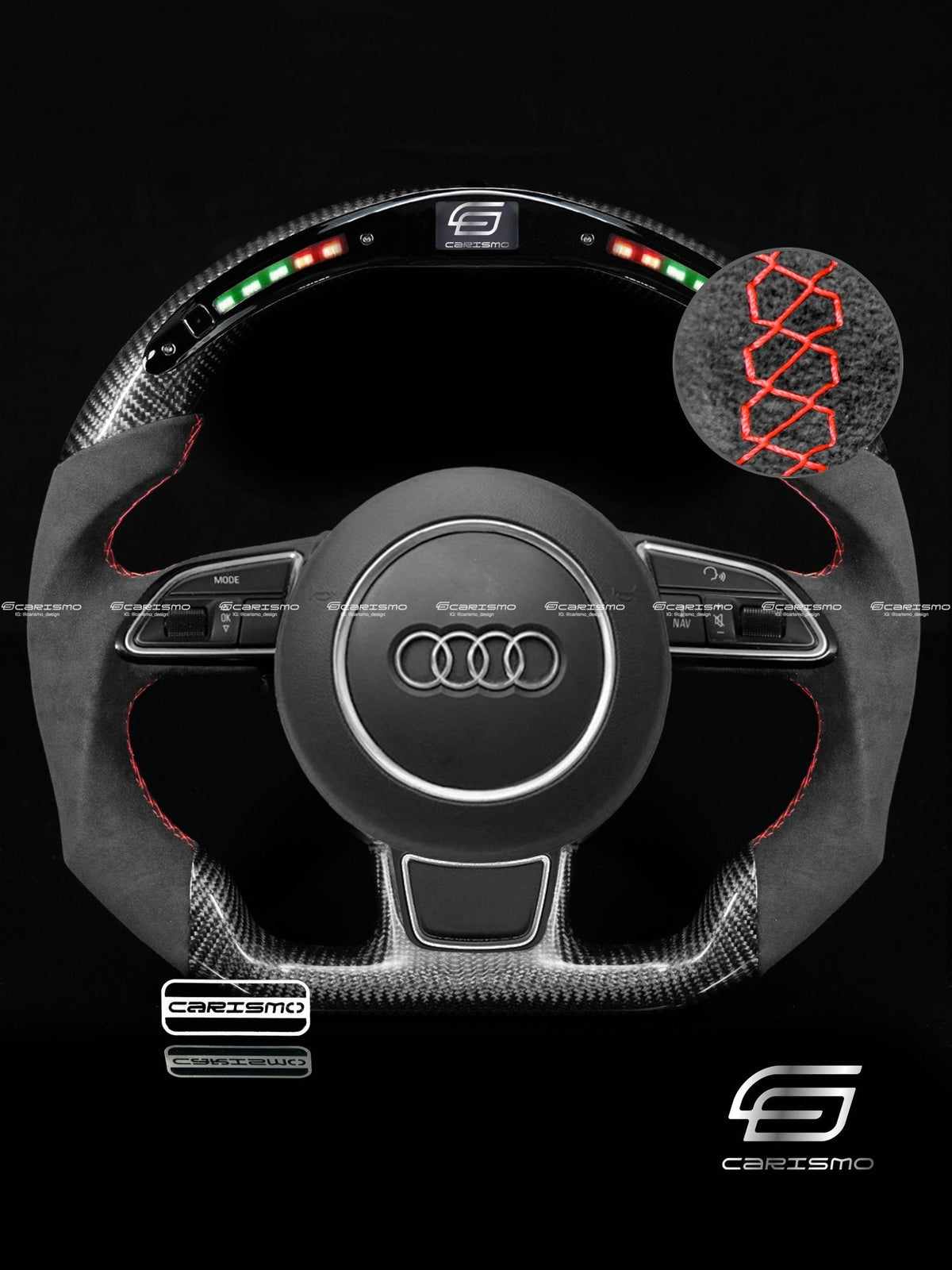 Carismo Steering Wheel For Audi (B8.5 Wheel) - Classic RPM LED - Gloss Carbon - Alcantara