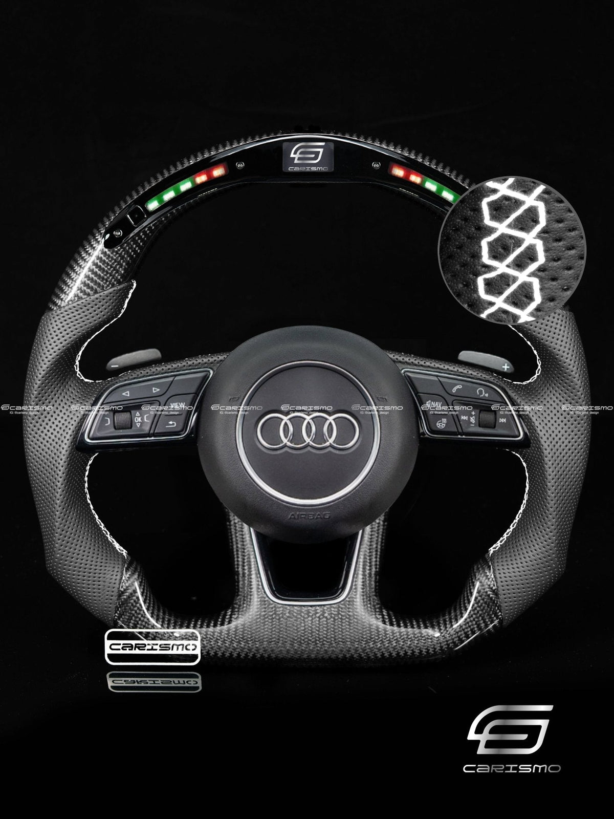 Carismo Steering Wheel For Audi (B9 Wheel) - Classic RPM LED - Gloss Carbon - Perforated Leather