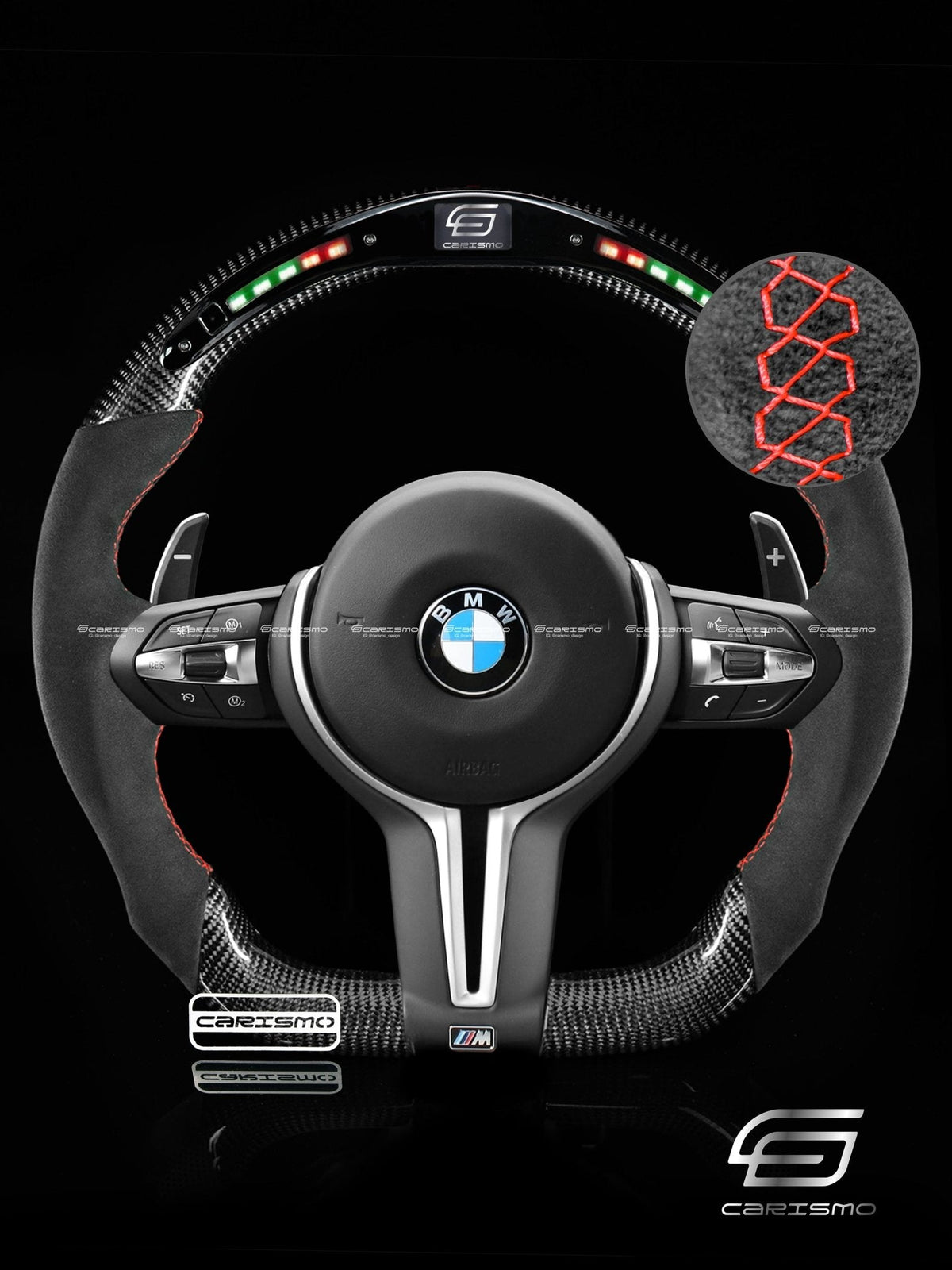 Carismo Steering Wheel For BMW F-Series (M Performance Wheel) - Classic RPM LED - Gloss Carbon - Alcantara