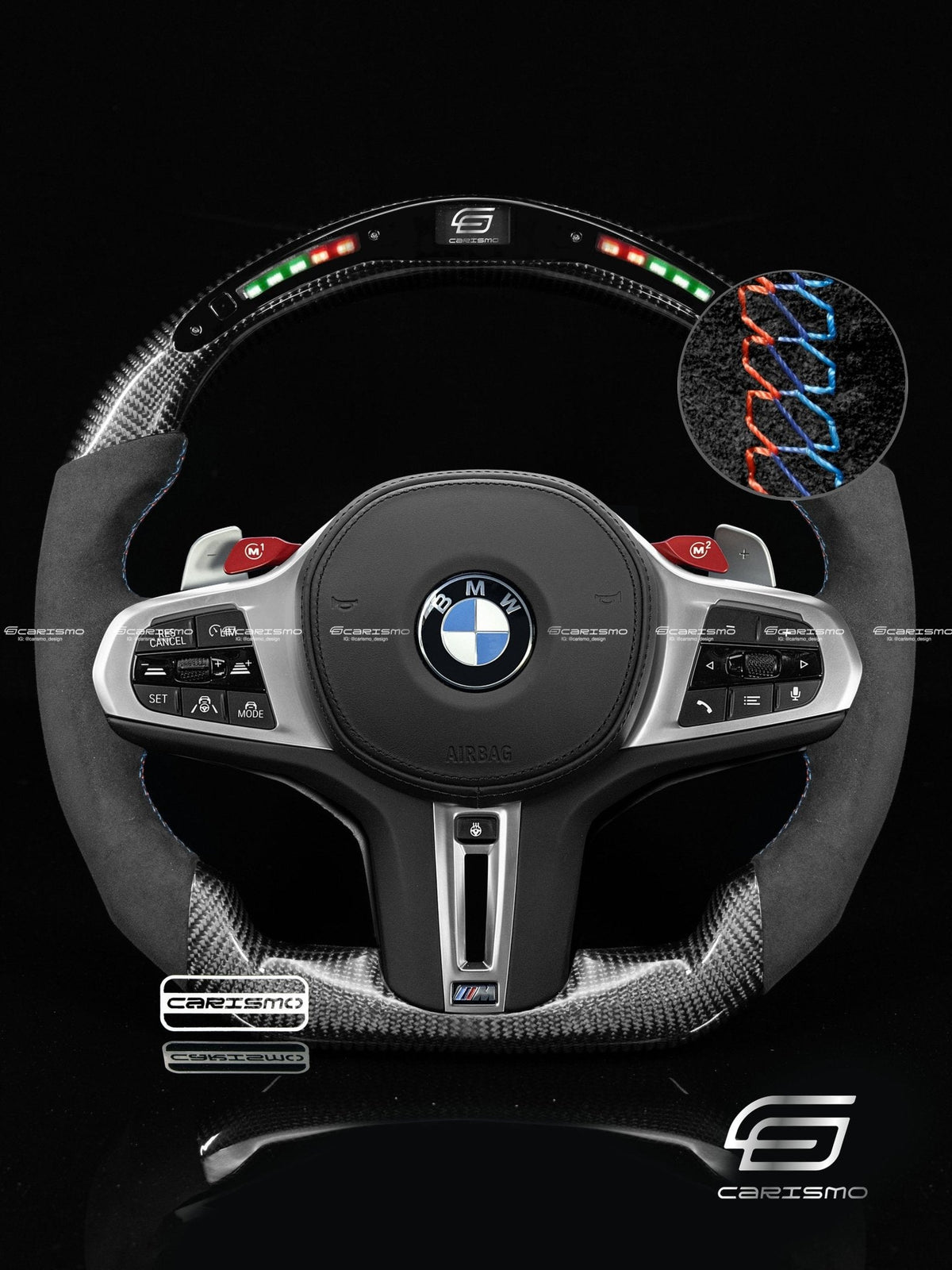 Carismo Steering Wheel For BMW G-Series (M Performance Wheels) - Classic RPM LED - Gloss Carbon - Alcantara