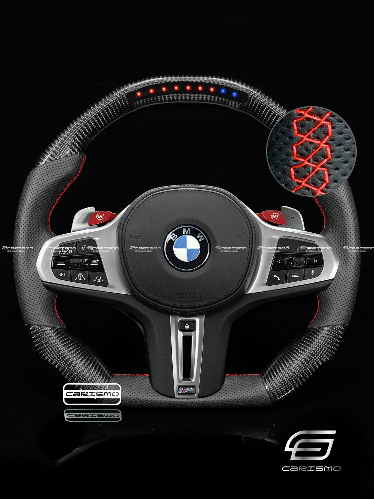 Carismo Steering Wheel For BMW G-Series (M Performance Wheels) - Sequential RPM LED - Gloss Carbon - Perforated Leather