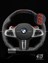Carismo Steering Wheel For BMW G-Series (M Performance Wheels) - Sequential RPM LED - Gloss Carbon - Perforated Leather