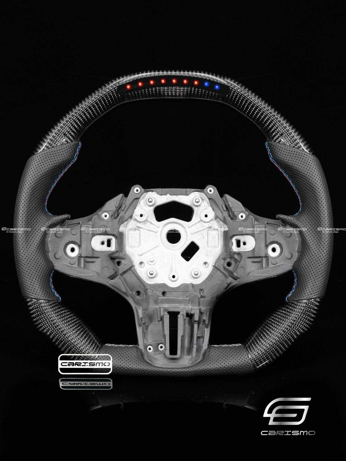 Carismo Steering Wheel For BMW G-Series (M Performance Wheels) - Sequential RPM LED - Gloss Carbon - Perforated Leather