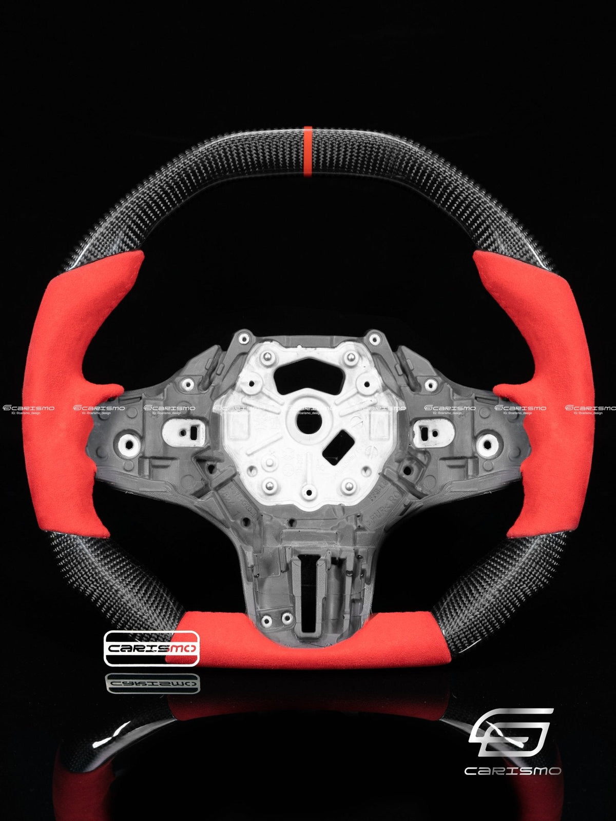 Carismo Steering Wheel For BMW G-Series (M Performance Wheels) - Signature - Gloss Carbon - Red Alcantara