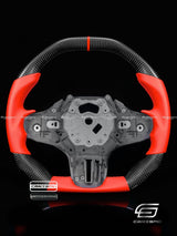 Carismo Steering Wheel For BMW G-Series (M Performance Wheels) - Signature - Gloss Carbon - Red Smooth Leather