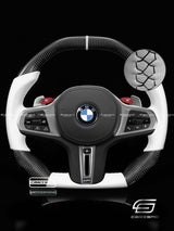 Carismo Steering Wheel For BMW G-Series (M Performance Wheels) - Signature - Gloss Carbon - White Smooth Leather