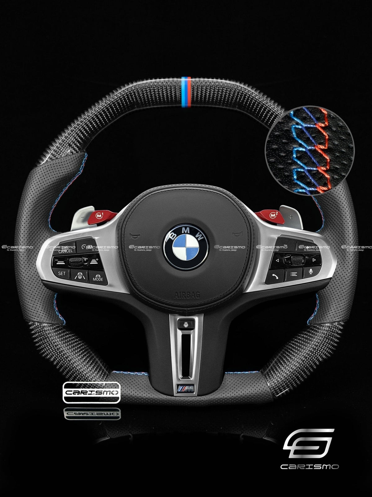 Carismo Steering Wheel For BMW G-Series (M Performance Wheels) - Signature (Heated) - Gloss Carbon - Perforated Leather