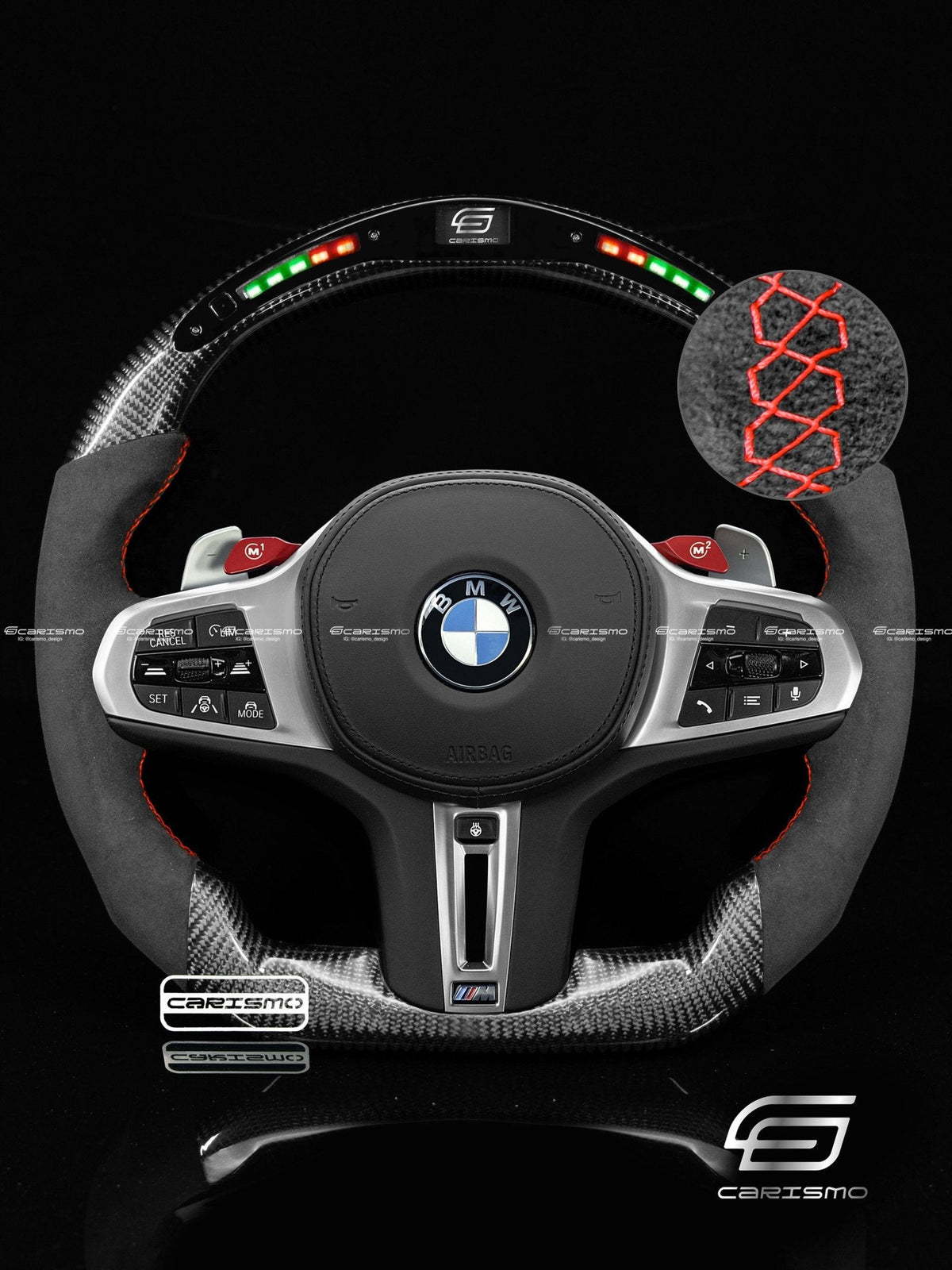 Carismo Steering Wheel For BMW G-Series (M Performance Wheel) - Classic RPM LED - Gloss Carbon - Alcantara