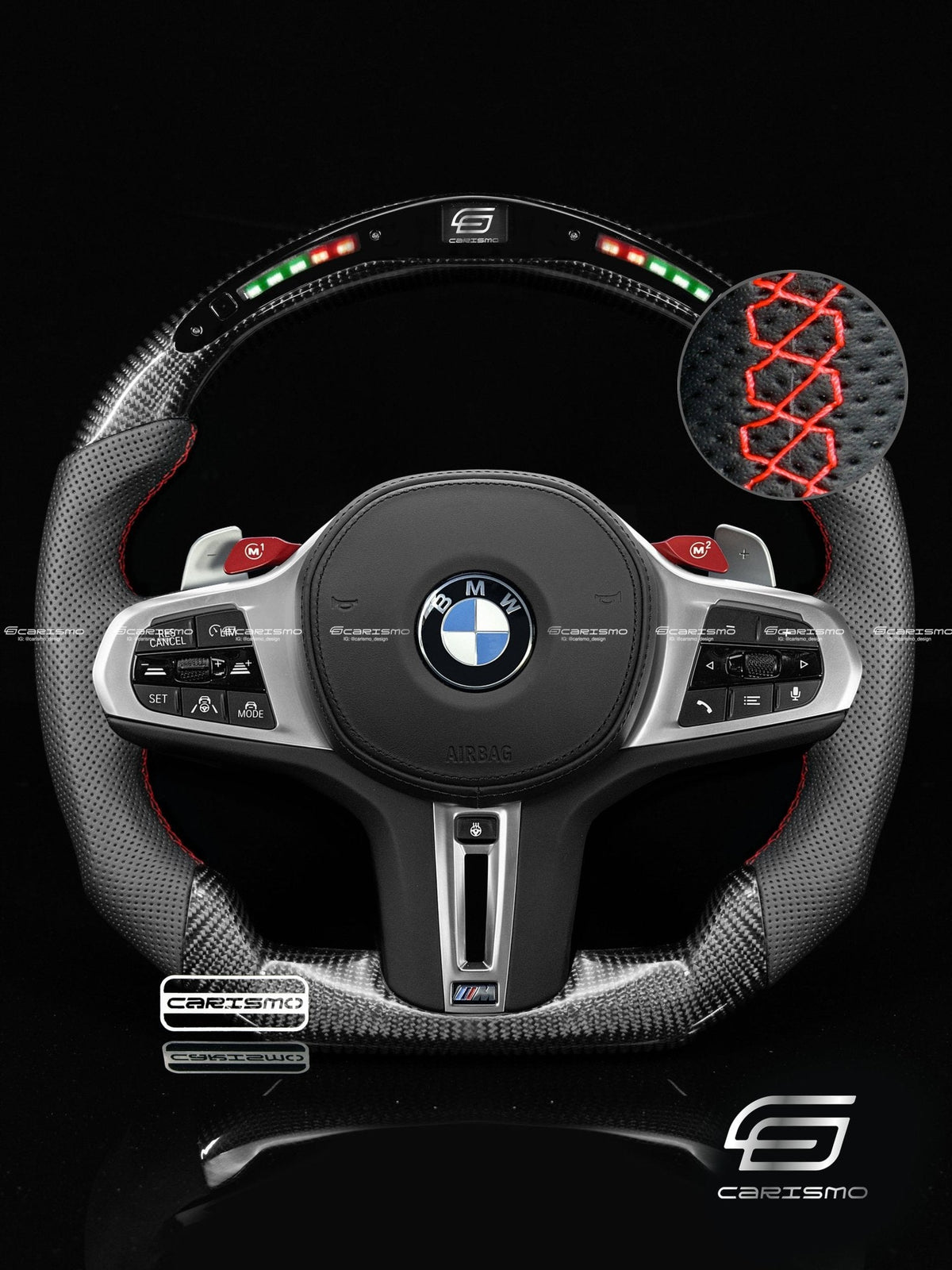 Carismo Steering Wheel For BMW G-Series (M Performance Wheel) - Classic RPM LED - Gloss Carbon - Perforated Leather